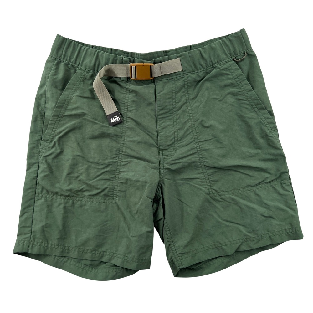 REI Co-op Sahara Amphib Shorts Men Medium Green Ripstop Hiking Shorts Belted